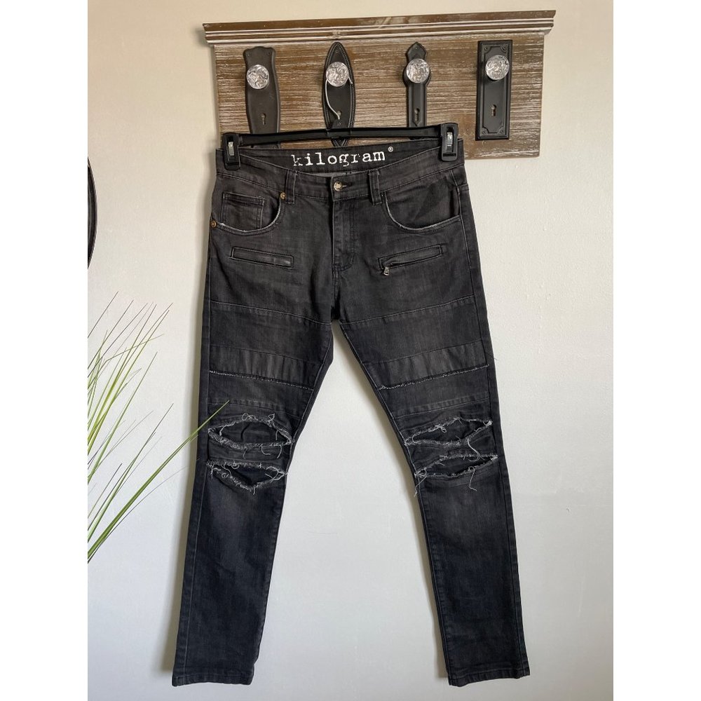 KILOGRAM Mens Black Distress Jeans Size 34